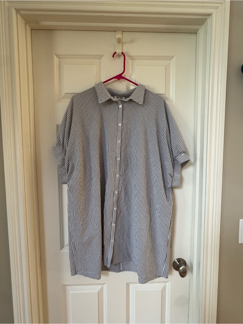 NWOT Striped Mini Shirt Dress in Blue and White